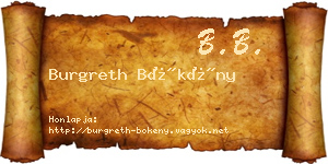 Burgreth Bökény névjegykártya